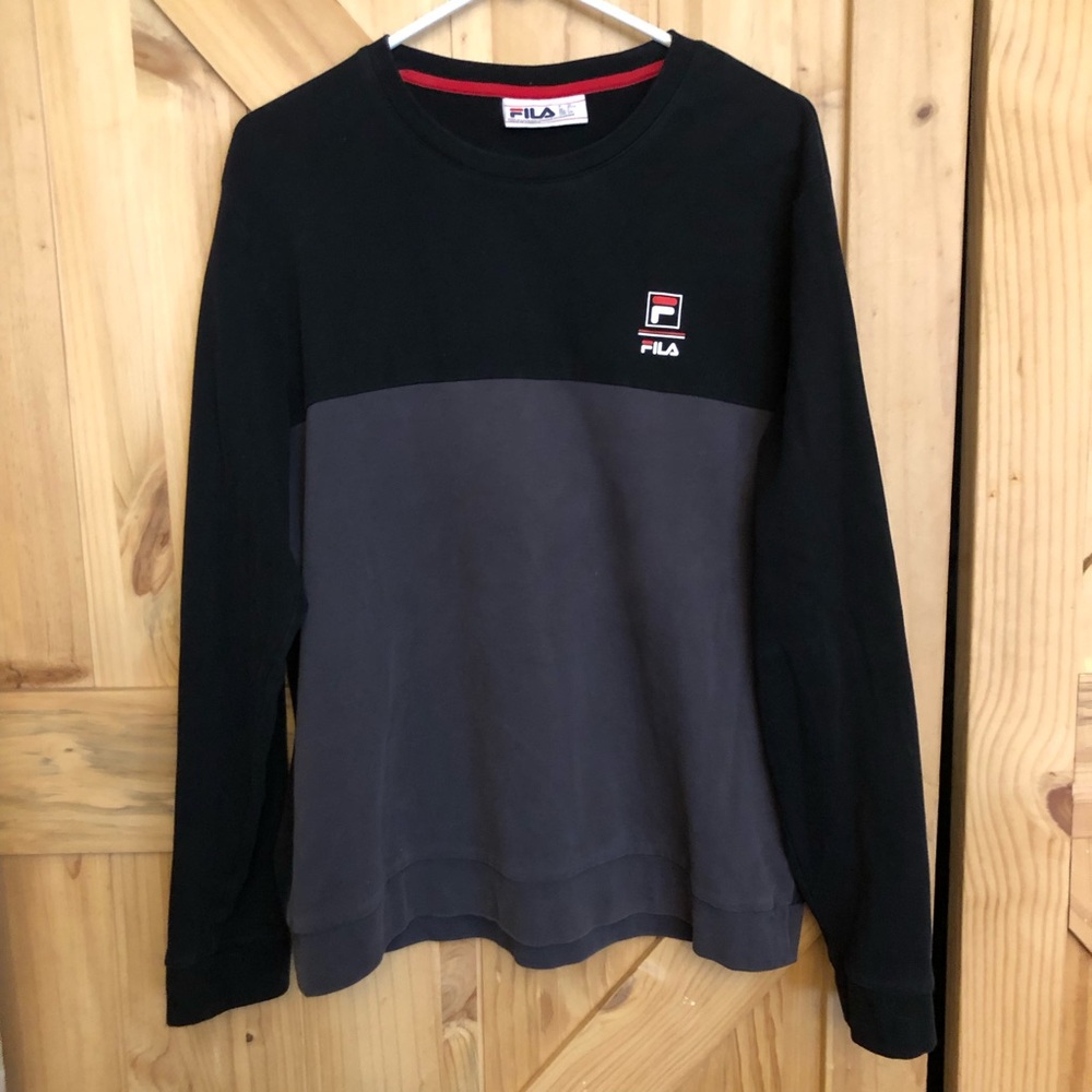 FILA Black and Charcoal Two-Tone Crewneck Lightweight Sweatshirt Size L